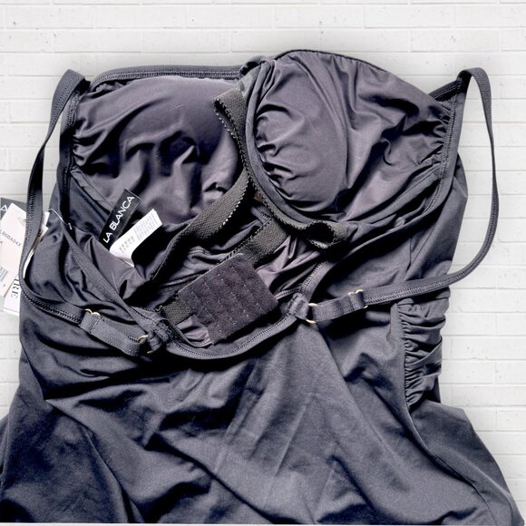 NWT LA BLANCA DeLux Black Underwire D-Cup Swim Tankini Top Island Godess 38D - Picture 4 of 6